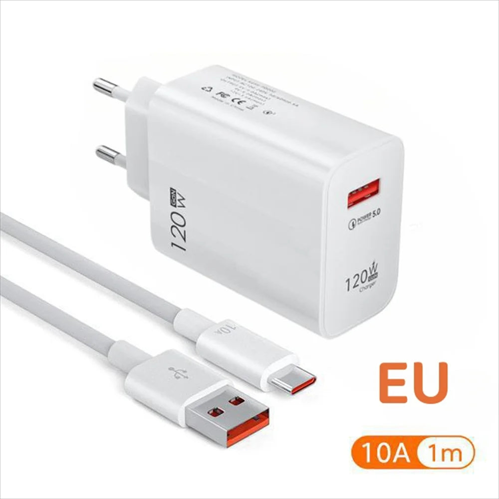 120W GaN USB Charger QC 3.0 EU/US Plug Phone Charger Adapter Type C Cable For iPhone Samsung Xiaomi Fast Charging Wall Charger