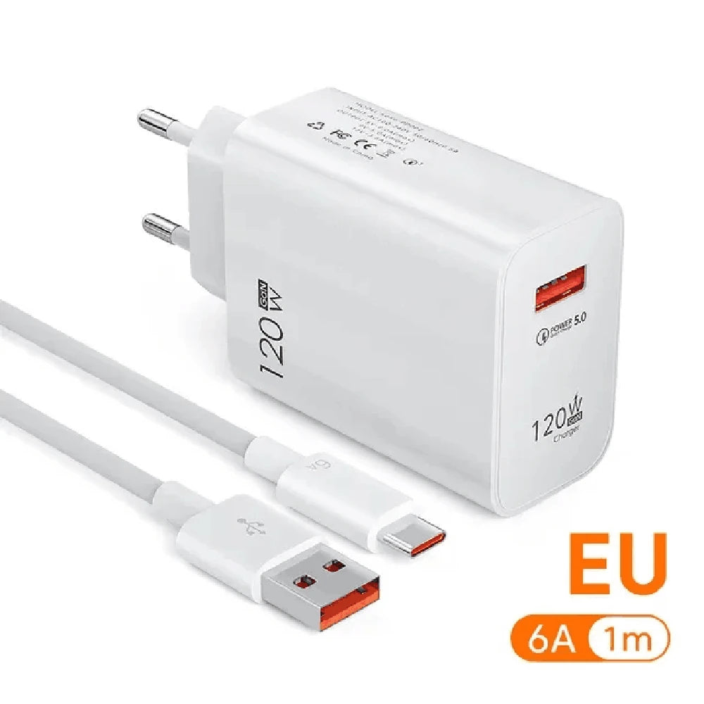 120W GaN USB Charger QC 3.0 EU/US Plug Phone Charger Adapter Type C Cable For iPhone Samsung Xiaomi Fast Charging Wall Charger