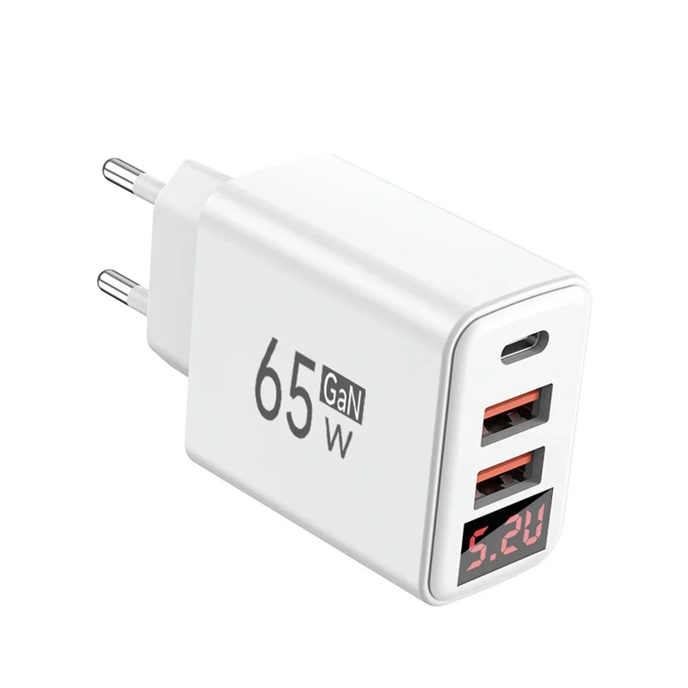 EU/US/UK Plug 65W USB Charger 3 Ports Fast Charging Mobile Phone Power Adapter QC3.0 Type C Charger For iPhone Samsung Xiaomi