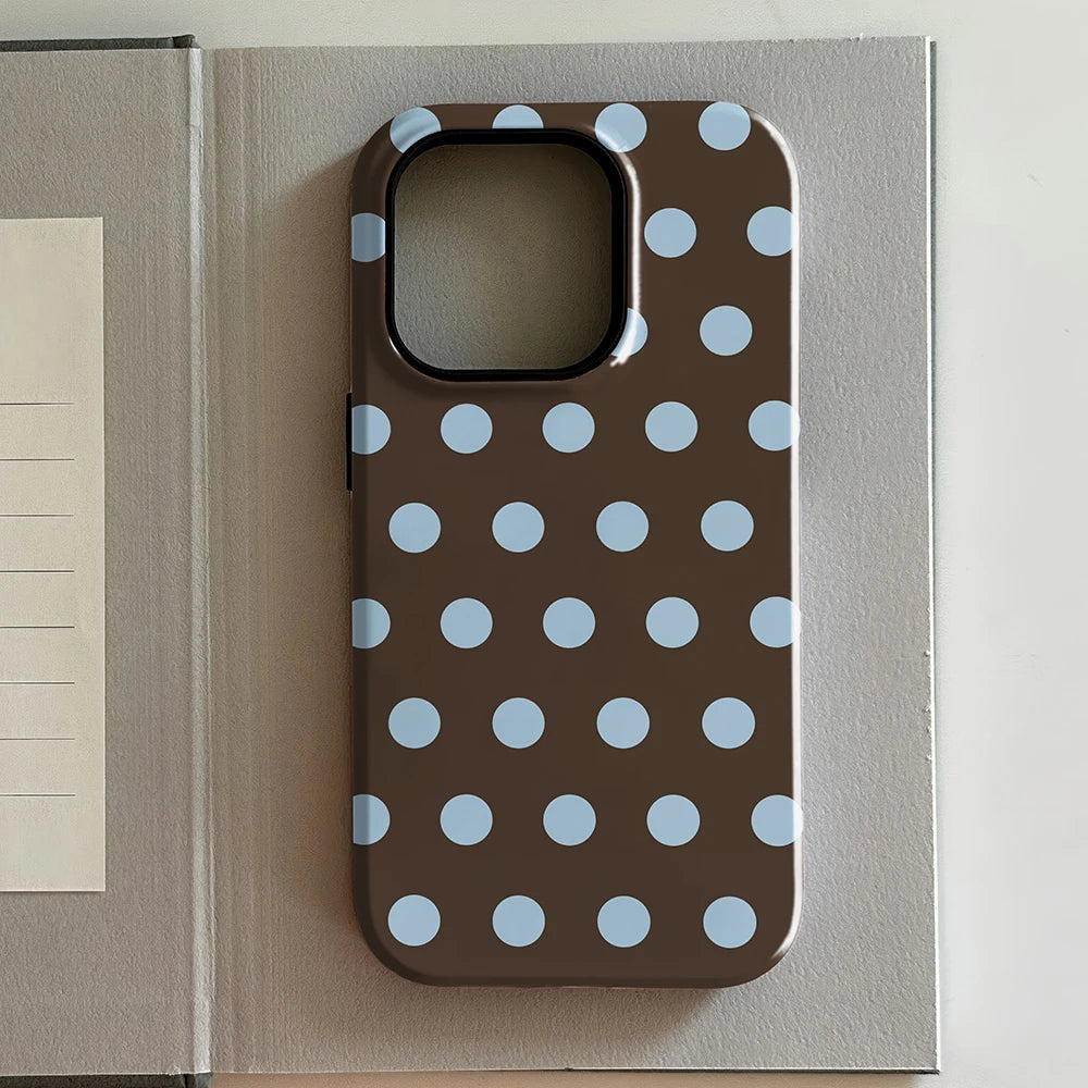 luxury Ins Brown Red Polka Dots Phone Case for iPhone 17 16 15 14 13 12 11 X XS XR XSMAX 7 8 Air Pro Max Plus Double-layer Cover
