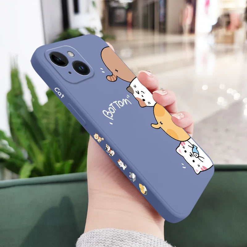 Cat Litter Phone Case For iPhone 17 17 Air 16 16e 15 14 13 12 11 Plus Pro Max Mini X XR XS Plus Liquid Silicone Cover