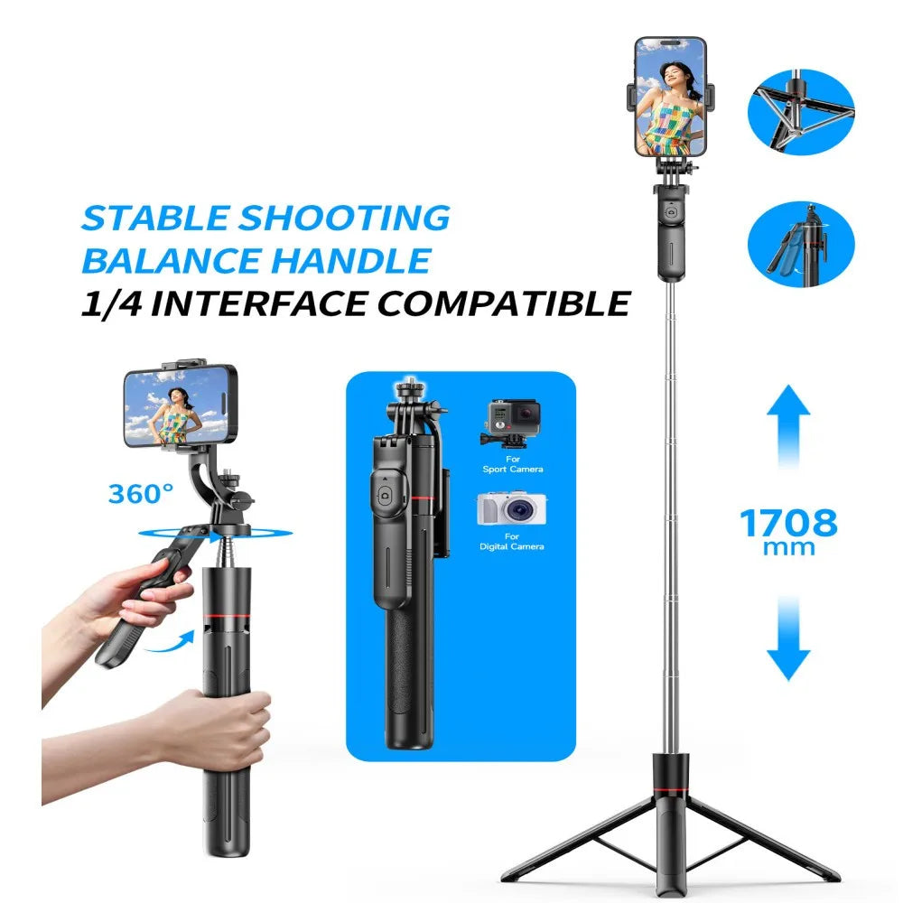 BSLIUFANG 2026 New 1.7M Wireless Selfie Tripod Foldable Stand For Action Cameras Smartphones Balance Steady Shooting Live
