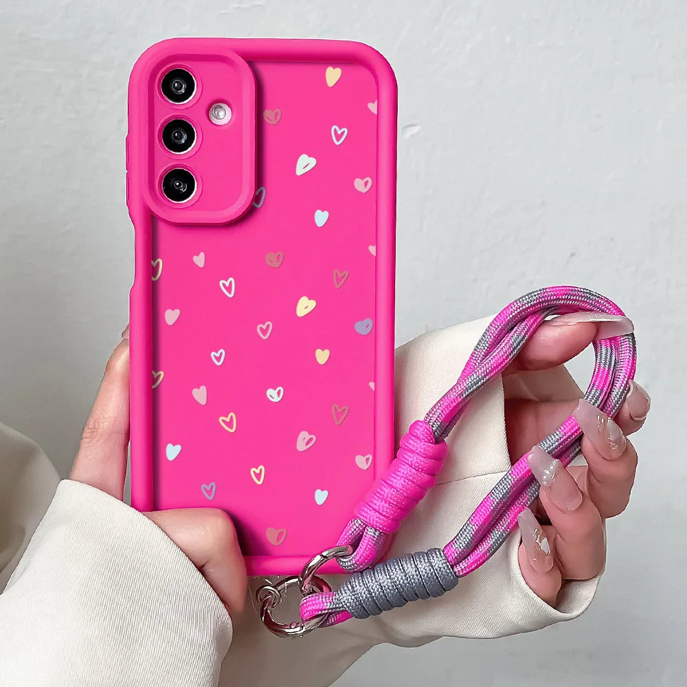 Colorful Heart Lanyard Case for Samsung A56 36 26 16 55 35 54 15 34 25 24 73 53 33 23 71 51 72 52 22 14 32 13 Wrist Chain Cover