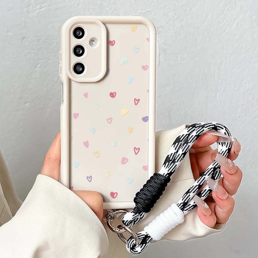 Colorful Heart Lanyard Case for Samsung A56 36 26 16 55 35 54 15 34 25 24 73 53 33 23 71 51 72 52 22 14 32 13 Wrist Chain Cover