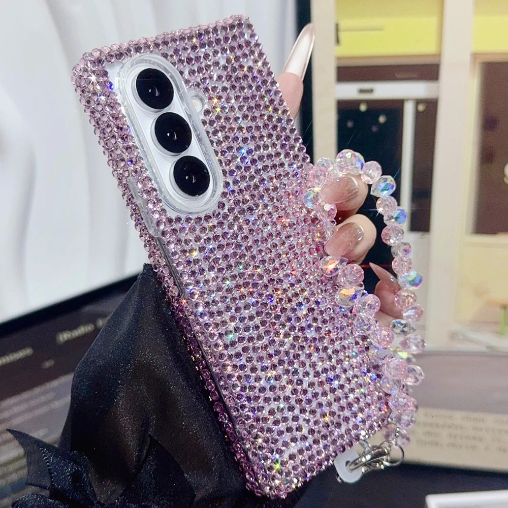 Luxury Full Glitter Diamond Bracelet Chain Phone Case For Samsung Galaxy Z Fold 7 Z Fold6 Z Fold5 ZFold4 ZFold3 Shockproof Cover