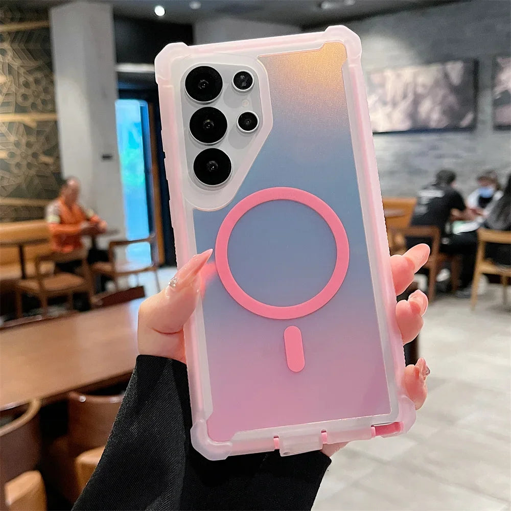 2026 Luxury Chameleon Color Changing Case for Galaxy S26 S25 Ultra S24 Plus Shockproof Magnetic Double Layer Protective Cover