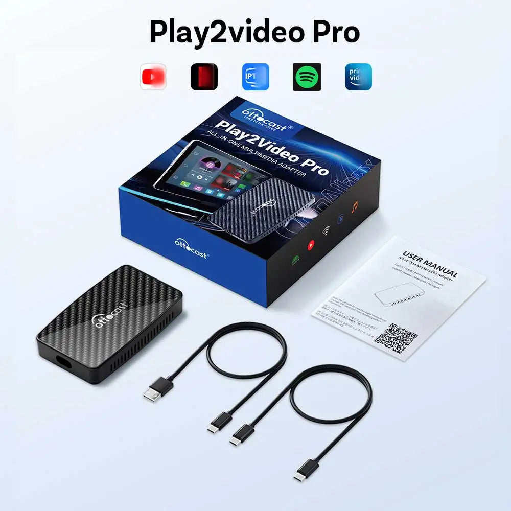 Ottocast Play2video Pro 2026 Android Auto Wireless Box Carplay Ai Box Video Carplay TV Box For Youtube Netflix IPTV Car Accessor