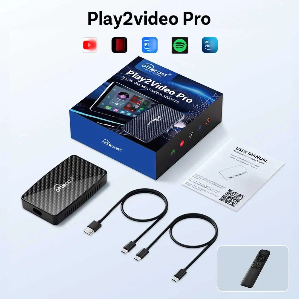Ottocast Play2video Pro 2026 Android Auto Wireless Box Carplay Ai Box Video Carplay TV Box For Youtube Netflix IPTV Car Accessor