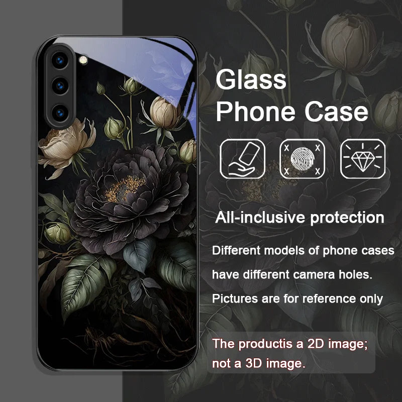 Flower Peony Print Vintage Floral Tempered Glass Phone Case for Samsung Galaxy S25 Ultra S24 S23 Plus S22 S21 S20 FE M53 Covers