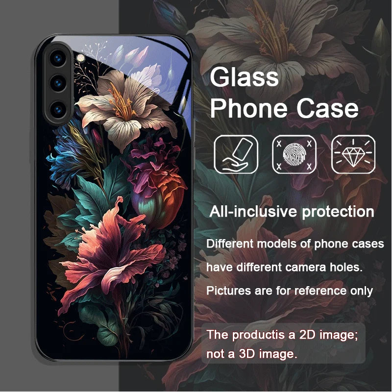 Flower Peony Print Vintage Floral Tempered Glass Phone Case for Samsung Galaxy S25 Ultra S24 S23 Plus S22 S21 S20 FE M53 Covers