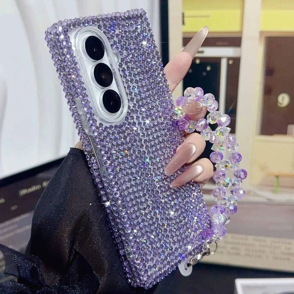 Luxury Full Glitter Diamond Bracelet Chain Phone Case For Samsung Galaxy Z Fold 7 Z Fold6 Z Fold5 ZFold4 ZFold3 Shockproof Cover