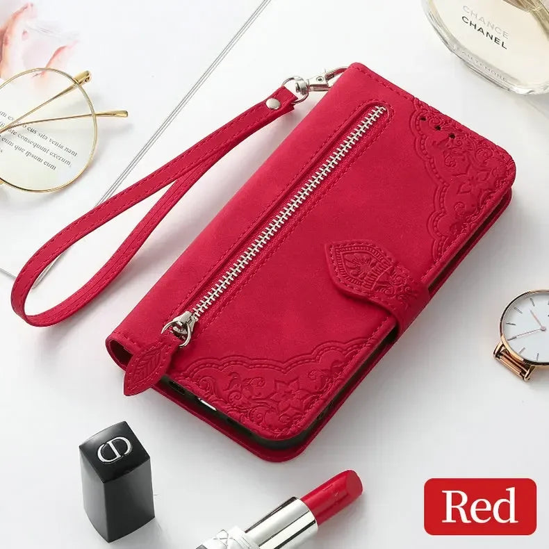 S25 S24 S23 Ultra S 26 S20 FE 5G Flip Case Zipper Card Texture Book Cover for Samsung Galaxy S21 Plus S22 S26 Ultra S 25 24 Capa