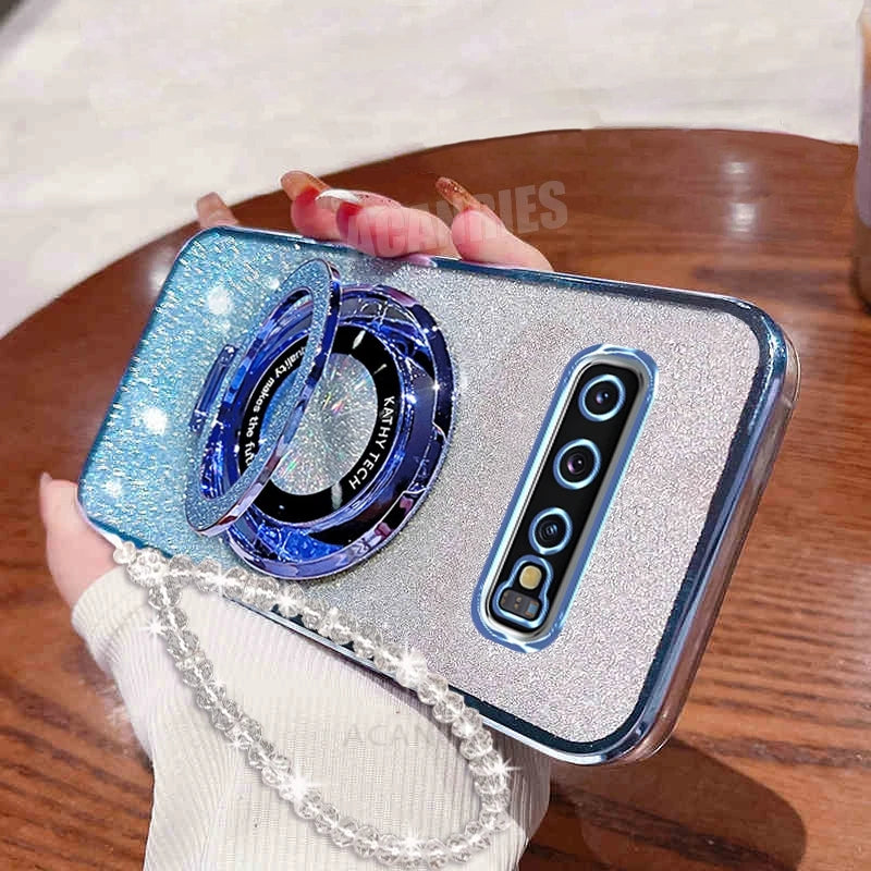 Glitter Holder Chain Case For Samsung Galaxy S10 Plus S10plus S9 S9plus S8 S20 Note 8 9 10 20 Lanyard Silicone Stand Cover Note9