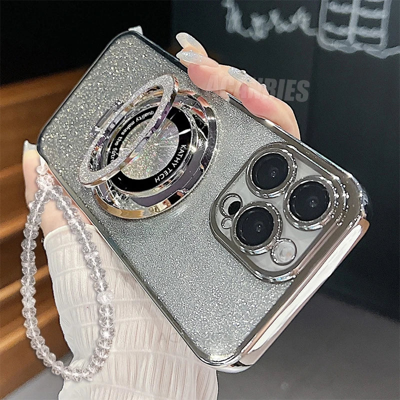Glitter Holder Chain Case For Samsung Galaxy S10 Plus S10plus S9 S9plus S8 S20 Note 8 9 10 20 Lanyard Silicone Stand Cover Note9