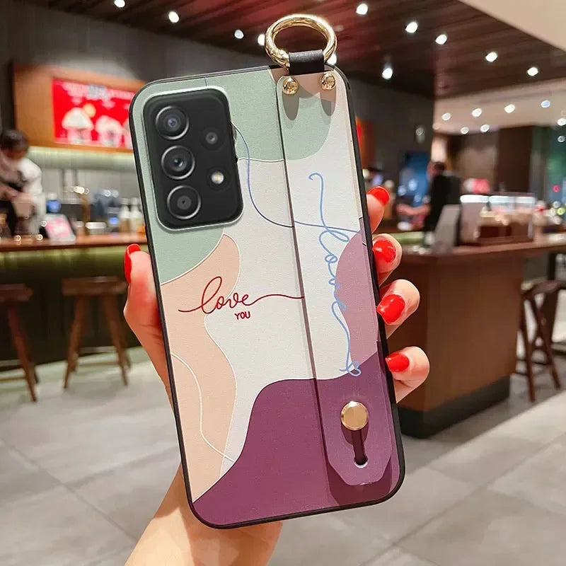 Wrist Strap Case For Samsung S25 Plus Ultra S24 FE A06 17 07 16 36 26 56 15 25 35 55 Vintage Flower Soft Phone Holder Case Cover