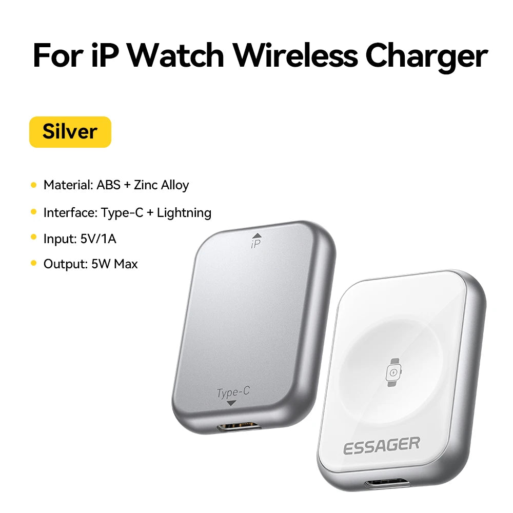 Essager Magnetic Wireless Watch Charger For Apple Watch S2-S11 Series SE Series Ultra Series 5W Portable Type-C/Lighting Charger