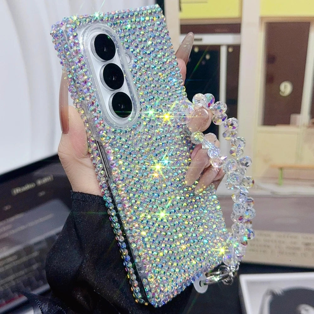 Luxury Full Glitter Diamond Bracelet Chain Phone Case For Samsung Galaxy Z Fold 7 Z Fold6 Z Fold5 ZFold4 ZFold3 Shockproof Cover