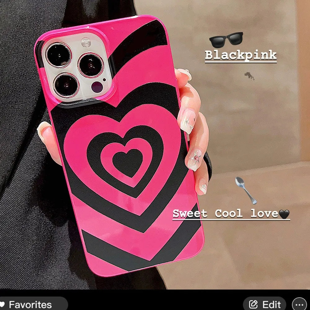 Cute Gradient Pink Sweet Love Heart Phone Case for iPhone 16 15 14 13 12 11 Pro Max Plus Soft Cover