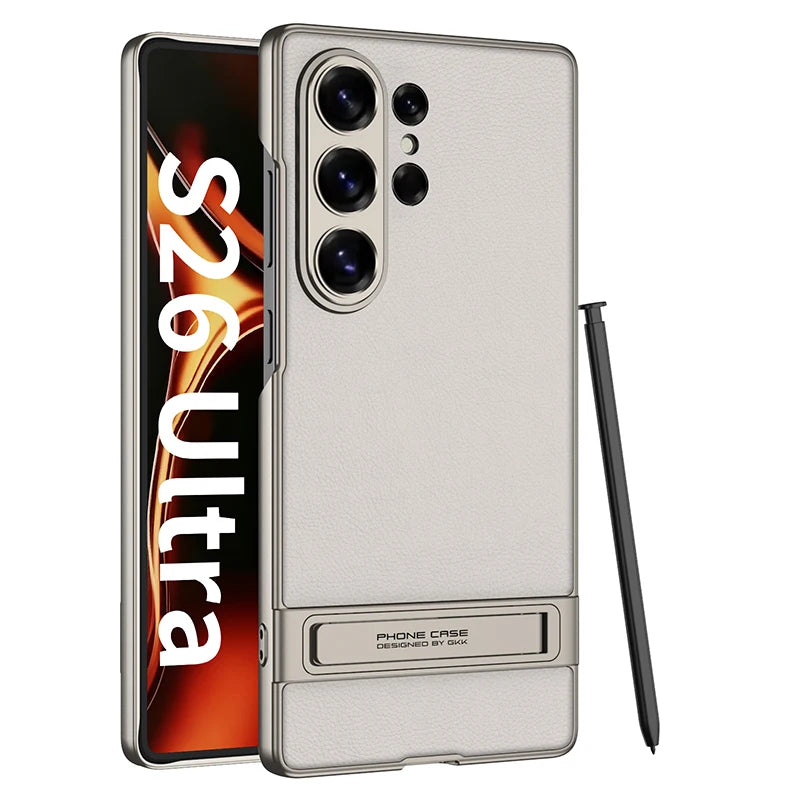 For Samsung Galaxy S26 Ultra S26Ultra Case Luxury Ultra-Thin Skin-Friendly Matte Leather Bracket Shockproof Hard Cover Accessory