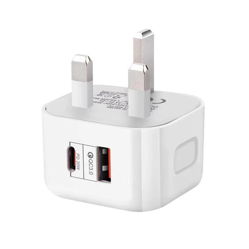 QC3.0 PD20W USB+Type-C Dual Ports Fast Charger Phone Adapter EU/US/UK Plug Wall Charger For iPhone Samsung Huawei Xiaomi/Tablets