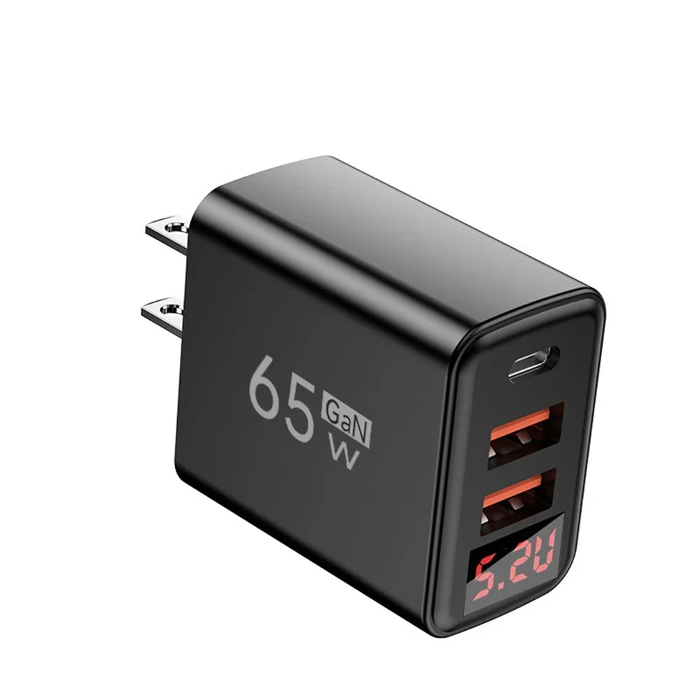 EU/US/UK Plug 65W USB Charger 3 Ports Fast Charging Mobile Phone Power Adapter QC3.0 Type C Charger For iPhone Samsung Xiaomi
