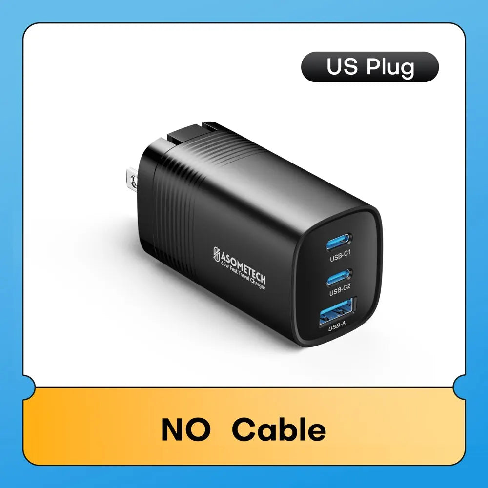 ASOMETECH GaN USB Type C Charger 65W 45W PPS PD QC4.0 Quick Charger For Macbook Laptop IPAD Tablet iPhone 16 Samsung S23 Ultra