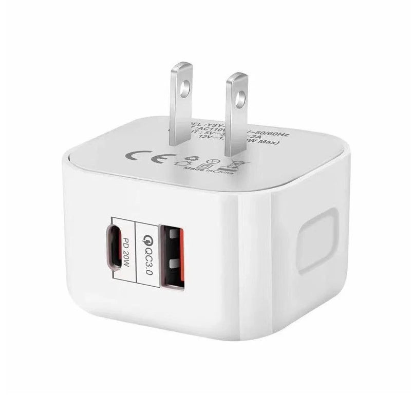QC3.0 PD20W USB+Type-C Dual Ports Fast Charger Phone Adapter EU/US/UK Plug Wall Charger For iPhone Samsung Huawei Xiaomi/Tablets