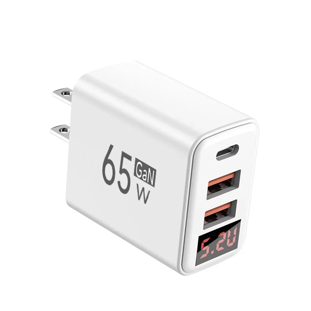 EU/US/UK Plug 65W USB Charger 3 Ports Fast Charging Mobile Phone Power Adapter QC3.0 Type C Charger For iPhone Samsung Xiaomi