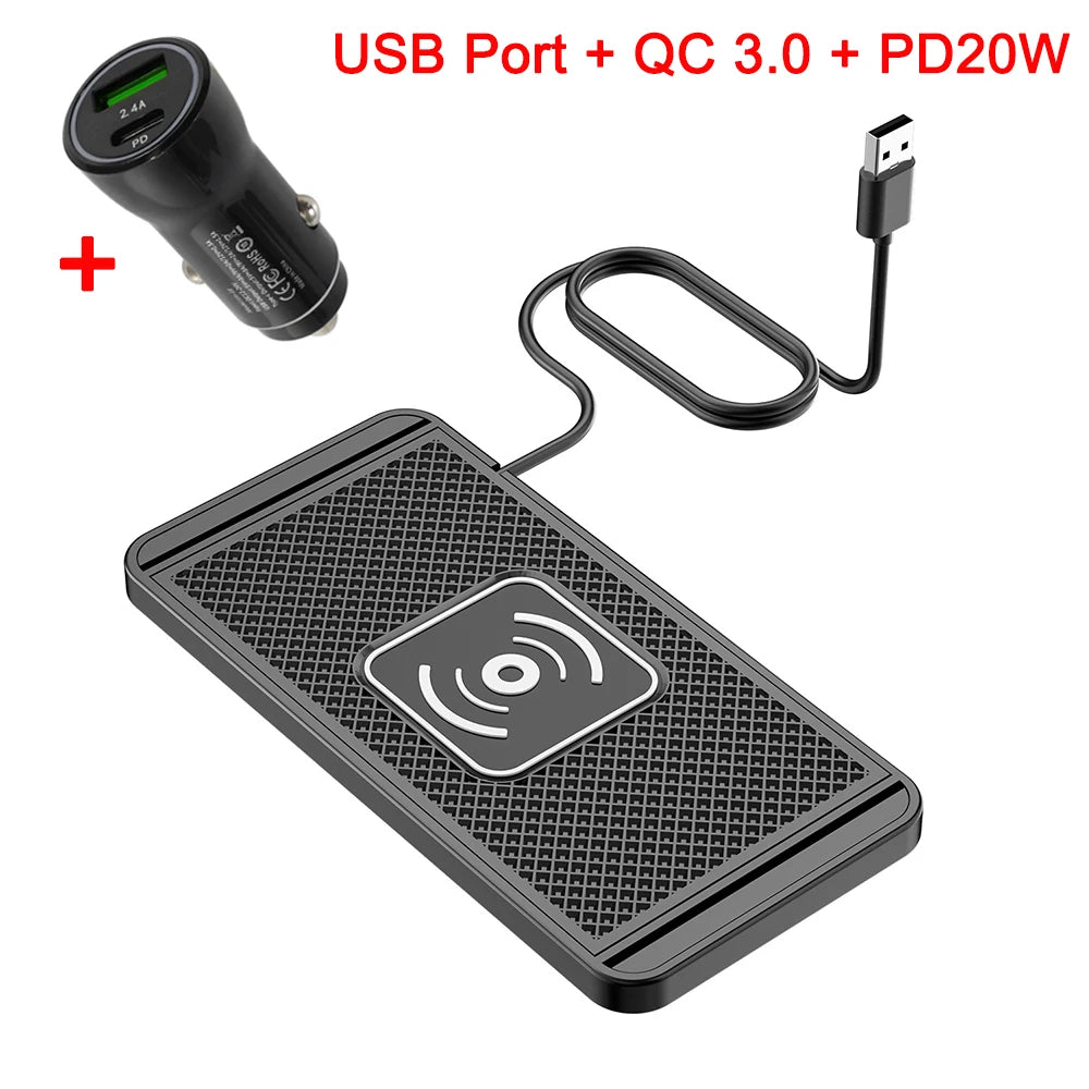 Car Wireless Charger for Iphone 16 15 15 Pro Max 14 13 12 X Samsung S24 S23 Wireless Car Charger Silicone Pad Stand Fast Charger