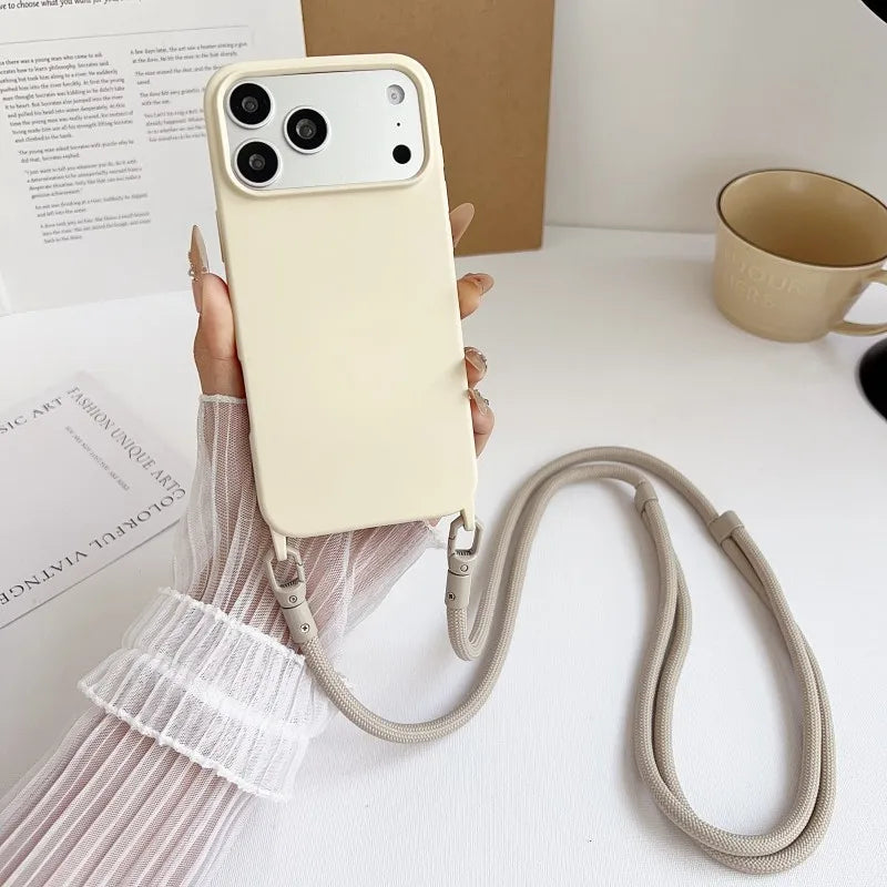 Official Lanyard Case For iPhone 17 Pro Max 14 12 11 13 15 16 Plus 17 Air Shockproof Candy Crossbody Neck Cord Strap Soft Cover