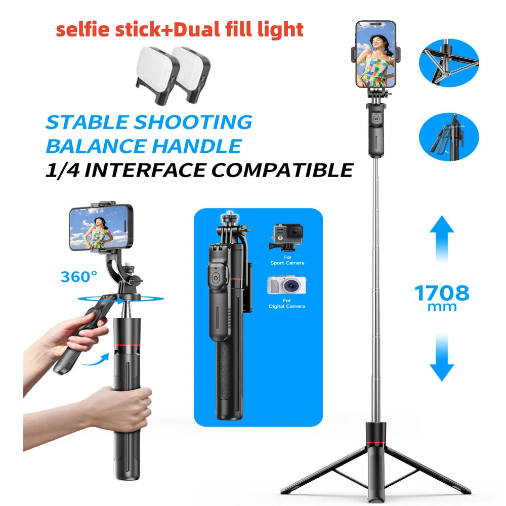 BSLIUFANG 2026 New 1.7M Wireless Selfie Tripod Foldable Stand For Action Cameras Smartphones Balance Steady Shooting Live
